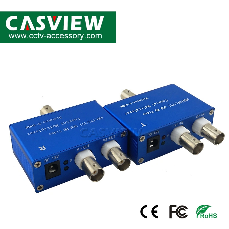 2 Channel 4-in-1 Ahd/Tvi/Cvi/Analog Video Multiplexer CCTV Transmitter and Receiver 1pair 2CH Coaxial up to 400m for Cameras Over One Coaxial Cable Multiplexer