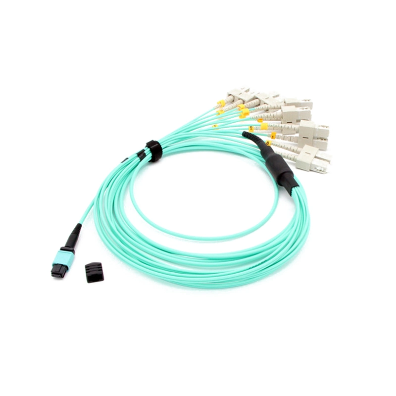 MPO Female to Sc Fiber Breakout Patchcord, 8 Fiber 9/125 Singlemode OS2, Type B, LSZH8 Fiber MTP-4LC Duplex 10g Om3 Fiber Optic Harness Fan out / Breakout Cable