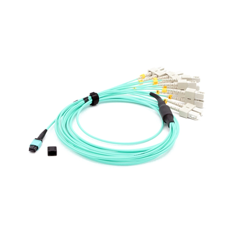 MPO Female to Sc Fiber Breakout Patchcord, 8 Fiber 9/125 Singlemode OS2, Type B, LSZH8 Fiber MTP-4LC Duplex 10g Om3 Fiber Optic Harness Fan out / Breakout Cable