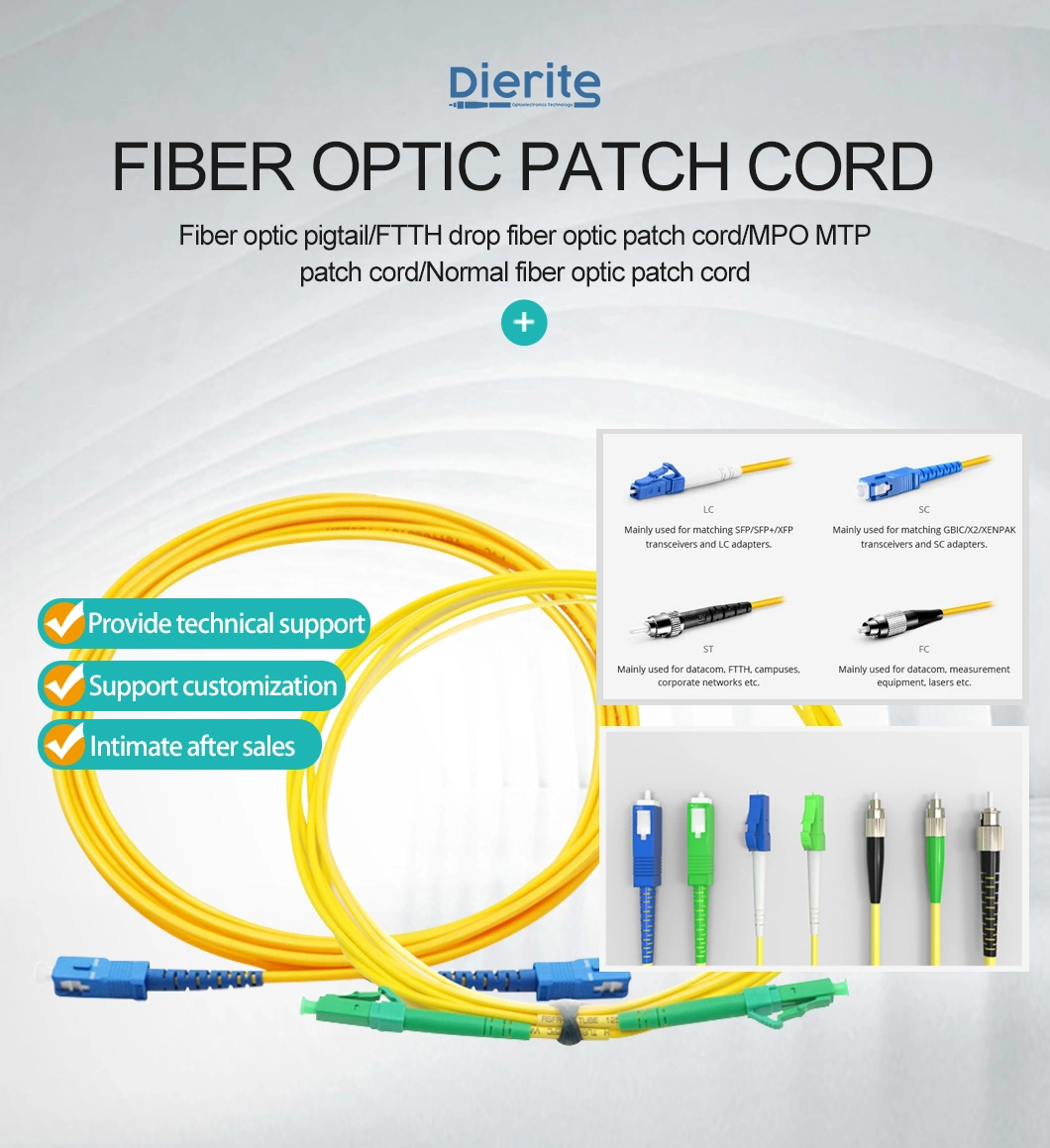 High Quality Cable Simplex Jumper Sc APC to Sc APC 0.9mm PVC/LSZH Fiber Optic Patch Cord Pigtail